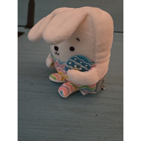 HALLMARK EASTER TUCK A BELLIES WHITE RAINBOW BUNNY RABBIT STUFFED ANIMAL PLUSH - Picture 4 of 7
